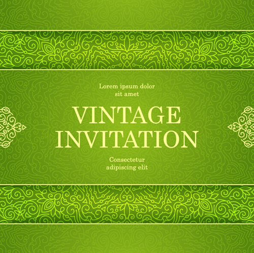 Ornate floral invitation card green styles vector 11
