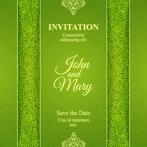 Ornate floral invitation card green styles vector 12