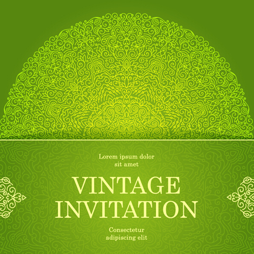 Ornate floral invitation card green styles vector 13