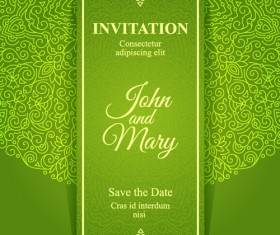 Ornate floral invitation card green styles vector 14