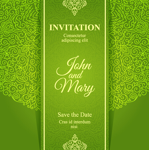 Ornate floral invitation card green styles vector 14