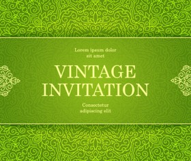 Ornate floral invitation card green styles vector 16