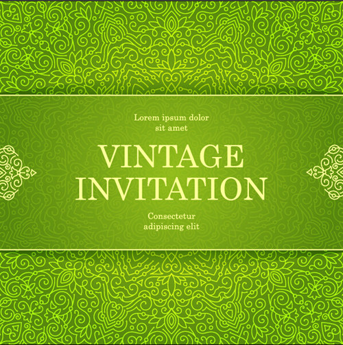 Ornate floral invitation card green styles vector 16
