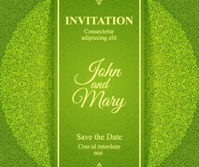 Ornate floral invitation card green styles vector 17