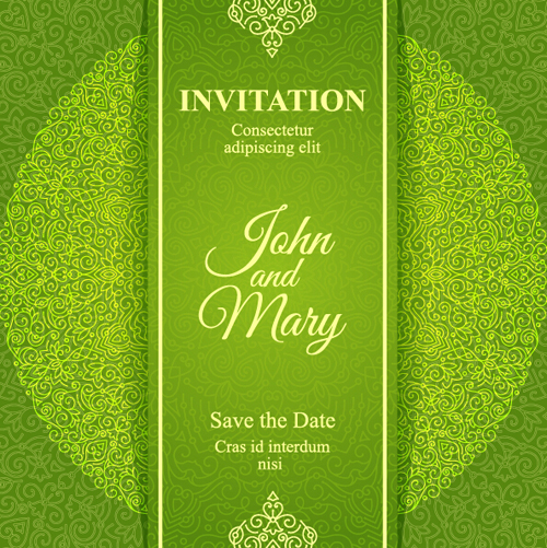 Ornate floral invitation card green styles vector 17