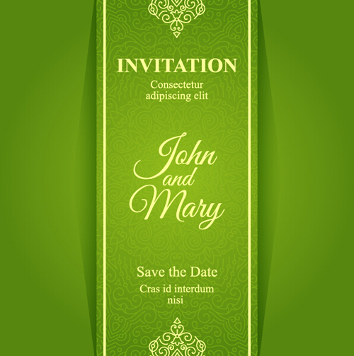 Ornate floral invitation card green styles vector 18
