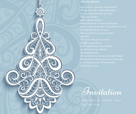 Paper floral invitation card vector set 01