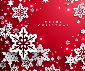 Paper snowflake with christmas red background vector 01
