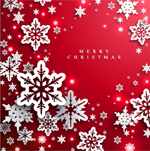 Paper snowflake with christmas red background vector 01