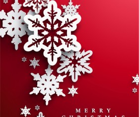 Paper snowflake with christmas red background vector 02