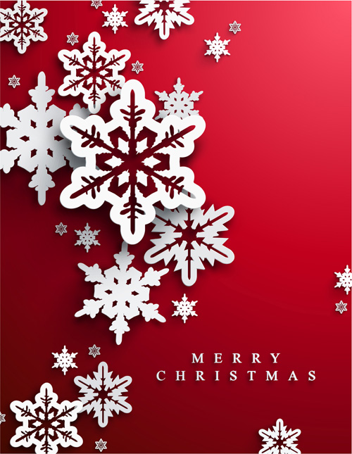 Paper snowflake with christmas red background vector 02