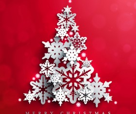 Paper snowflake with christmas red background vector 05