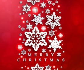 Paper snowflake with christmas red background vector 06