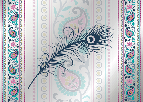 Peacock feathers and Indian ethnic pattern vector 01