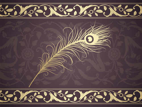 Peacock feathers and Indian ethnic pattern vector 02