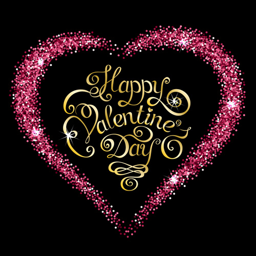 Ping heart with golden valentines day text design vector