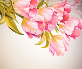 Pink flower hand drawn backgrounds vector 02