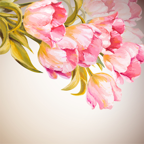 Pink flower hand drawn backgrounds vector 02