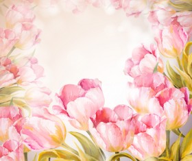 Pink flower hand drawn backgrounds vector 04