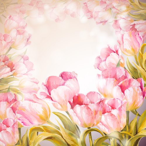Pink flower hand drawn backgrounds vector 04