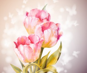 Pink flower hand drawn backgrounds vector 05