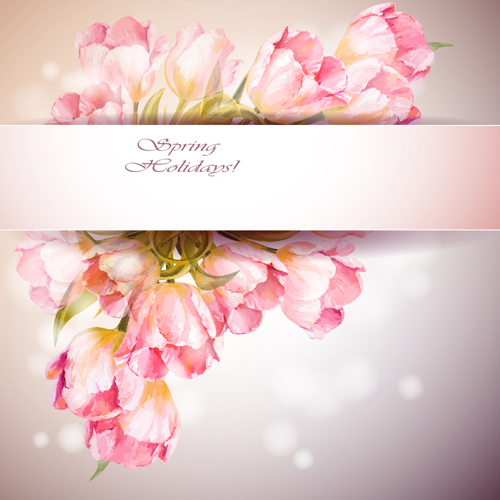 Pink flower hand drawn backgrounds vector 06