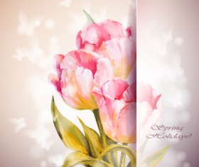 Pink flower hand drawn backgrounds vector 07