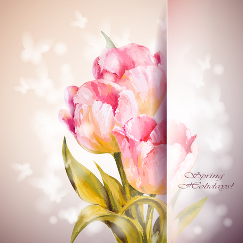 Pink flower hand drawn backgrounds vector 07