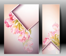Pink flower with flyer design vector 01