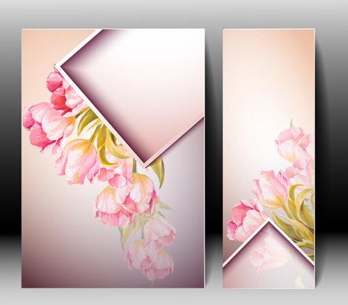Pink flower with flyer design vector 01