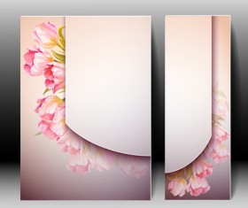 Pink flower with flyer design vector 02