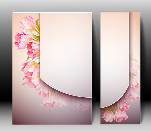 Pink flower with flyer design vector 02
