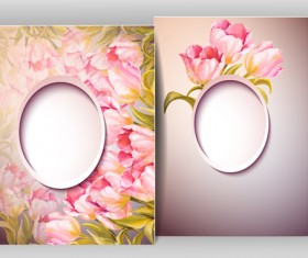 Pink flower with flyer design vector 03