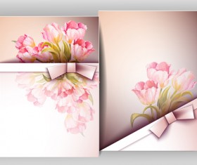 Pink flower with flyer design vector 04