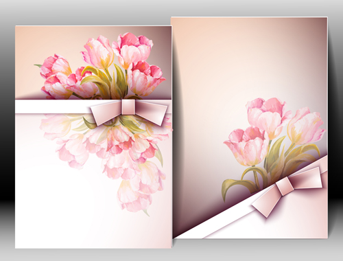 Pink flower with flyer design vector 04