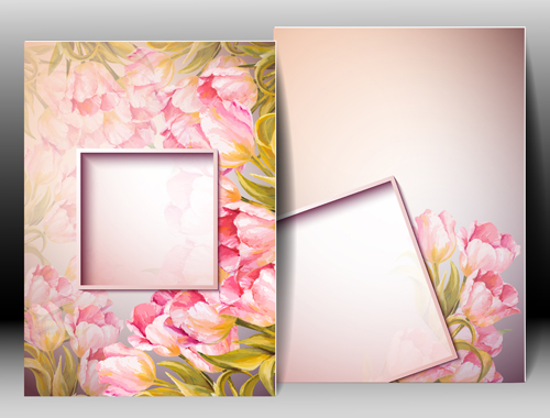 Pink flower with flyer design vector 05