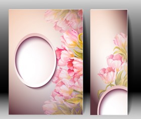 Pink flower with flyer design vector 07