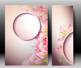 Pink flower with flyer design vector 08