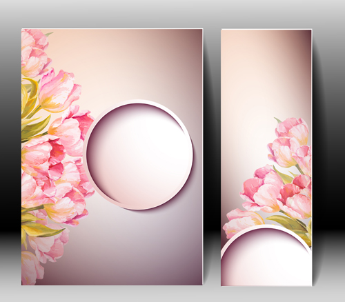 Pink flower with flyer design vector 09
