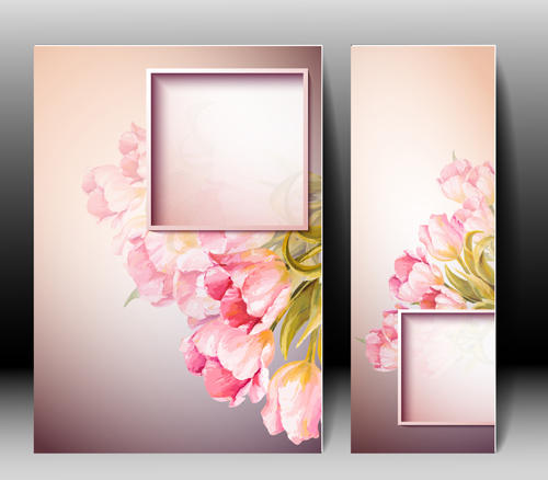 Pink flower with flyer design vector 10