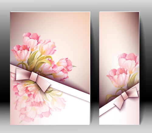Pink flower with flyer design vector 11