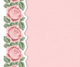 Pink flower with vintage cards vectors 01