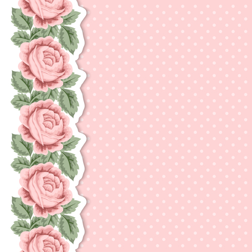 Pink flower with vintage cards vectors 01
