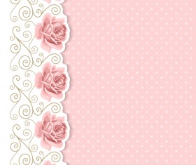 Pink flower with vintage cards vectors 02