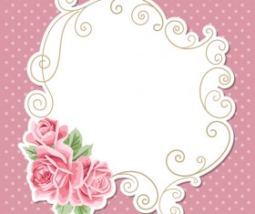 Pink flower with vintage cards vectors 03