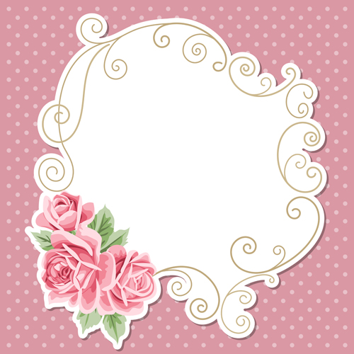 Pink flower with vintage cards vectors 03