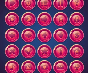 Pink round icons for web video game vector