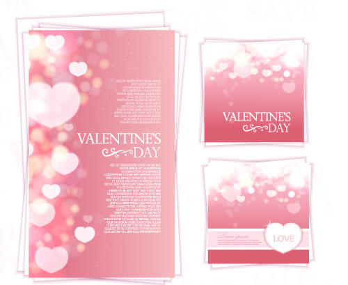 Pink valentines day card kit vector 02