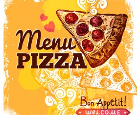 Pizza with grunge background vector 01
