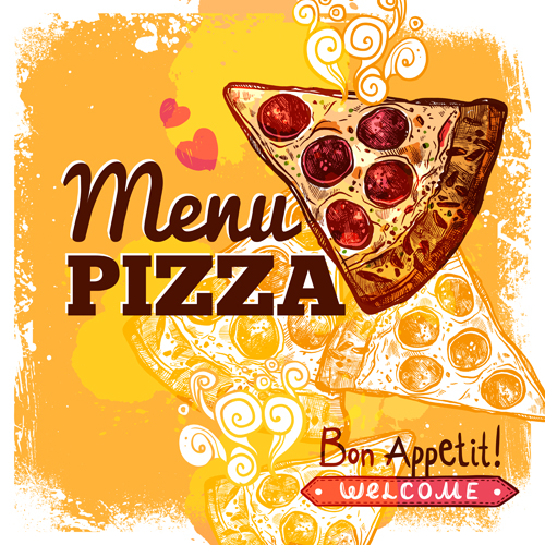 Pizza with grunge background vector 01